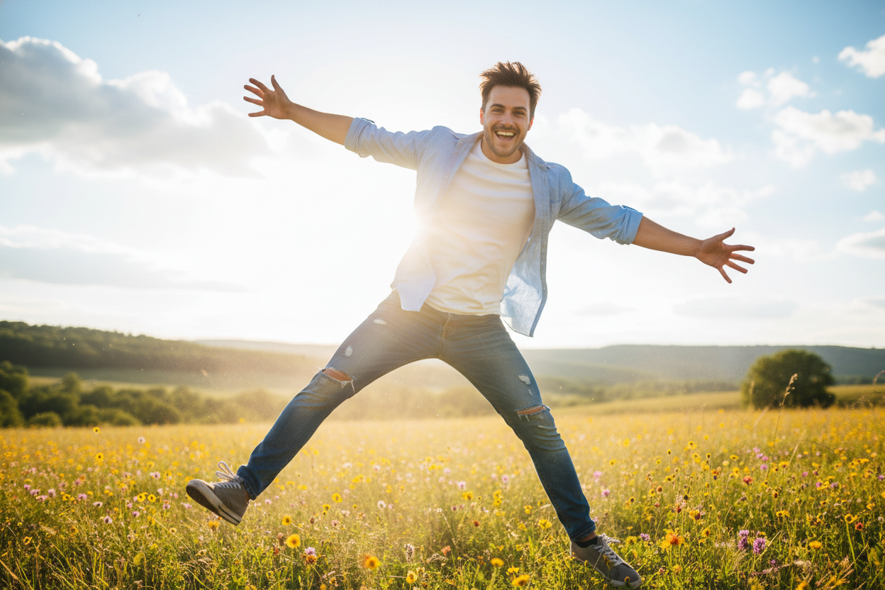 young man feeling full of life and joy